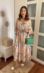 ZARA Multicoloured Aztec Tribal Printed Belted Midi Dress Size M Bloggers - Picture 1 of 4