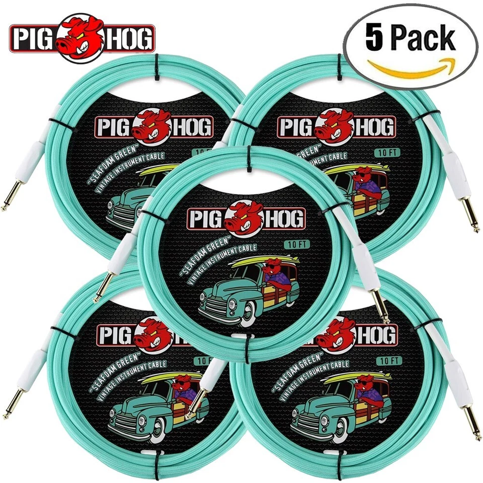 PACK de 5 cables de instrumento verde espuma de mar recto al mismo cerdo PCH10SG 1/4" Foto 1 de 1