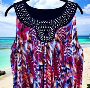 Carolyn Taylor Top Bluse ärmellos Nieten mehrfarbig Damen 1X - Bild 1 von 8
