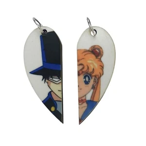 Sailor Moon and Tuxedo Mask Matching Heart Necklaces Keyrings or Earrings - Picture 1 of 1