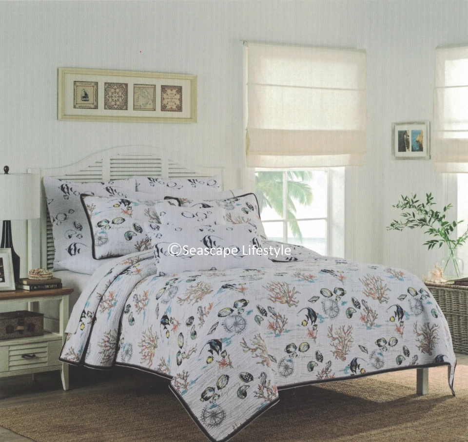 2-pc ☆ TROPICAL MARINE LIFE ☆ Twin Quilt Set SIGRID OLSEN Coastal Beach House - Image 1 of 4