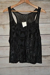 NUEVO CON ETIQUETAS SUCEDIENDO EN EL PRESENTE M CAMISETA SIN MANGAS GEOMÉTRICA DE TERCIOPELO TRANSPARENTE NEGRA HOLGADA - Imagen 1 de 12