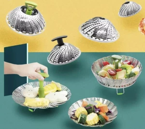 Vegetable Steamer Basket, Stainless Steel Veggie Folding Steamer Basket/US 1 pc - Picture 1 of 7