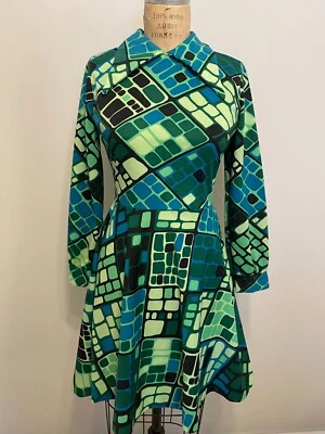 Mini Vestido De Colección Años 60 70 Ajuste Acampanado Mod Cuello Daga Psicodélico Mod Gogo Foto 1 de 4