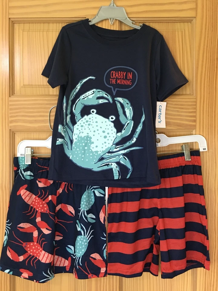 New Carter's Boys Crab Poly Pajama 3pc Set Kid many sizes - Image 1 of 1