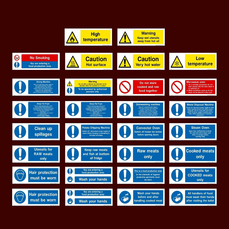 HEALTH&SAFETYDIRECT Hot Surface / Raw / Cooked Food / No Smoking / Fridge - Plastic Sign, Sticker