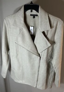 NUEVO CON ETIQUETAS Chaqueta Banana Republic Mujer Grande Avena Moto Tejida Clásica Informal M - Imagen 1 de 7