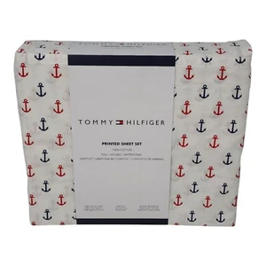 Tommy Hilfiger Printed Full/Double Sheet Set 100% Cotton Nautical Anchor Design - Picture 1 of 8