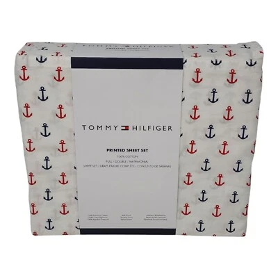 Tommy Hilfiger Printed Full/Double Sheet Set 100% Cotton Nautical Anchor Design - Image 1 of 4