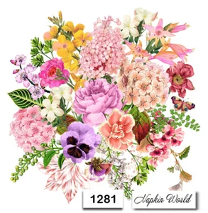 (1281) TWO Individual Paper LUNCHEON Decoupage Napkins - MIXED BOUQUET FLOWERS - Picture 1 of 3