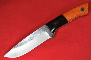 Bison Knife by Allen Surls .155" CPM154 Blade, Bolstered Electric Orange Burlap - Picture 1 of 13