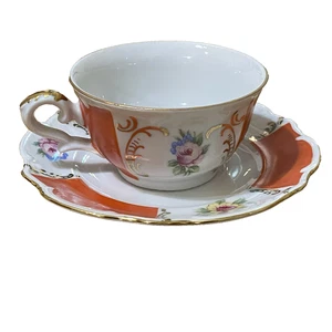 Bavaria US-Zone Vintage Teetasse & Untertasse handbemalt floral gold vergoldet 40er Jahre - Bild 1 von 7