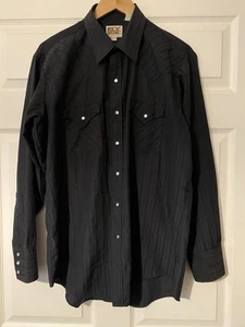 Camicia vintage Ely Cattleman nera perla a scatto taglia Large 16 1/2 X 34 - Foto 1 di 8