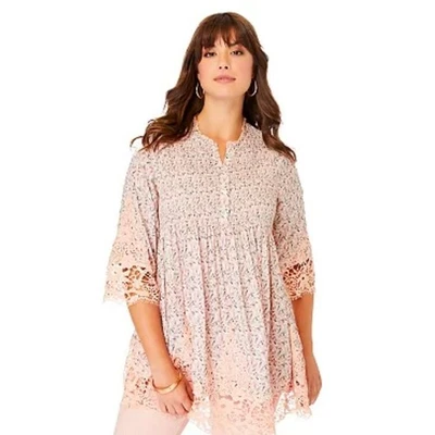 Roaman's Women's Plus Size Embroidered Lace Smocked Blouse Size 18W NWOT  - Image 1 of 4