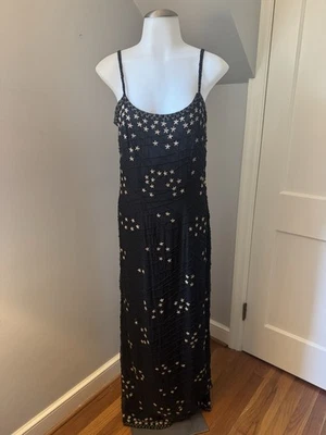 NWT Papell Boutique Evening 100% Silk Beaded Gown 6 Black Stars Vintage Formal - Image 1 of 4