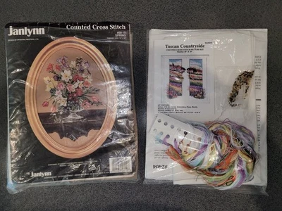 Lot X2 Counted Cross Stitch Kits Janlynn Spring Floral & Design Works Tuscan  - Image 1 of 2