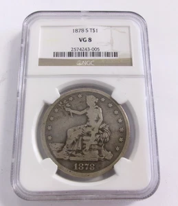 1878 S Trade Silver Dollar NGC VG 8 San Francisco Mint - Picture 1 of 3