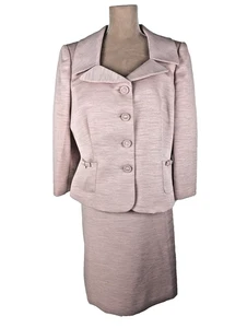 Tahari ASL Shantung Skirt Suit Set Sz 16 Blush Pink Retro Jackie O Classic Money - Picture 1 of 20