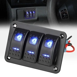 Panel de interruptor basculante de palanca de 3 velocidades USB coche barco marina RV camión azul LED 12V-24V - Imagen 1 de 14
