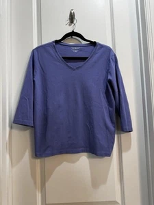 LL Bean Lavender 3/4Sleeve Tee Large VNeck Armpit To Armpit 22” Length 22” - Picture 1 of 7