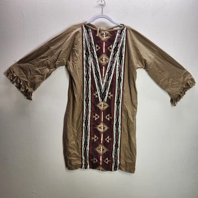 Túnica de lona vintage hecha a mano con temática nativa americana diseño tribal grande y flecos Foto 1 de 4
