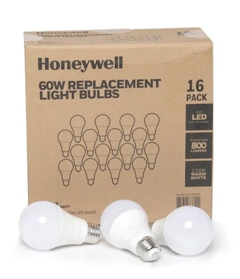 16 Bulbs Honeywell 60 Watt Equivalent LED Light Bulb 2700K Warm Light A19 - Image 1 of 4