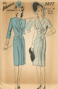 Advance 3077 Day-To-Dinner Dress, Surplice Bodice, Draped Nipped Waist Sz 16 CUT - Picture 1 of 6