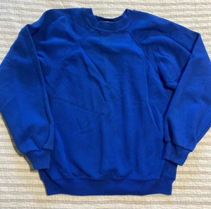 Vtg 90s Hanes Youth M  10/12 Blank Blue Sweatshirt Crew Neck - Picture 1 of 2