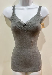 Hollister Y2K Ribbed Lace Velour Straps Layering Betty Tank Top Cami Gray Small - Picture 1 of 18