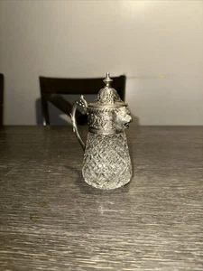 "Crema jarabe de diamante cabeza de león tono plata vintage de 6"" de alto" - Imagen 1 de 7