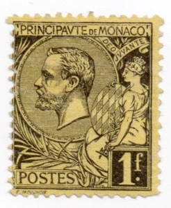1891 - Monaco - Principe Alberto I - 1 f. nero e giallo MH - Foto 1 di 1
