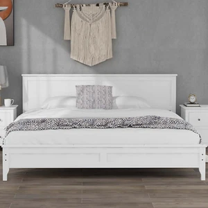 King Size Wood Platform Bed Frame with Country Style Headboard & Footboard, S... - Picture 1 of 12