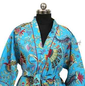 Floral Printed Cotton Bathrobe Long Kimono Sleepwear Beach Robe  - Picture 1 of 5