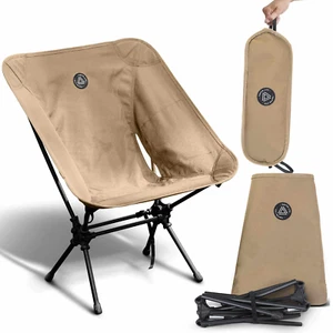 Ultralight Folding Camping Chair - Low Back, Portable w/ Storage Pouch, Khaki - Picture 1 of 15