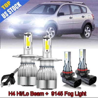 For Pontiac Vibe 2003-2008 LED Headlight High/Low + Fog Light Bulbs Kit 4X 6000K Foto 1 de 4