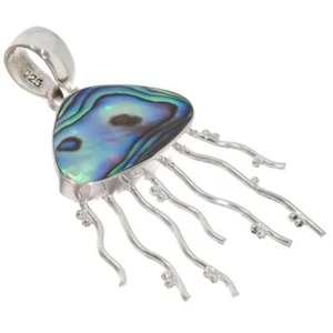 925 Silver Jellyfish New Zealand Paua Abalone Shell Sterling Pendant, 1 3/4" - Picture 1 of 3