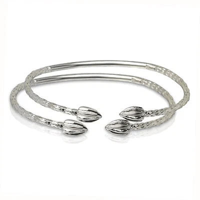 Cocoa Pods Pointy Bulb Ends .925 Sterling Silver West Indian Bangles, 1 pair - Image 1 of 4