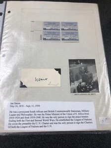 US 928 Toward United Nations plate block of 4 & Jan Smuts’ Autographed - Picture 1 of 6