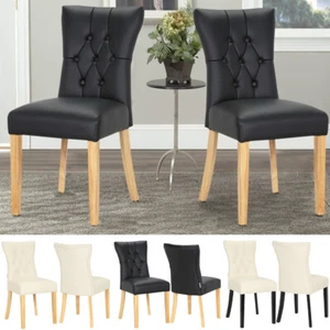 2/4x Faux Leather Dining Chairs High Back Padded Seat Kitchen Dining Room Chair - Picture 1 of 24