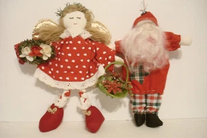 Vintage Engel und Weihnachtsmann Stoff Stoff Stoffpuppe Handarbeit Stoff Weihnachtsschmuck Deko - Bild 1 von 24