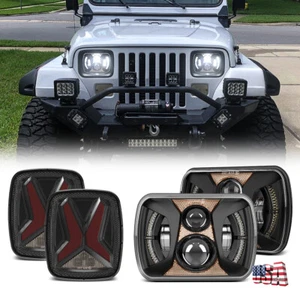 Combo faros cuadrados LED + luz trasera para Jeep Wrangler 1987-1995 YJ - Imagen 1 de 12