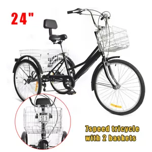 24 Zoll Dreirad für Erwachsene 3-Rad 7-Gang Senioren Fahrrad + Einkaufskorb Neu - Bild 1 von 11