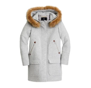NWOT JCrew Chateau Parka Jacket Coat Womens 10 P Petite Gray Stadium Cloth Wool - Picture 1 of 12