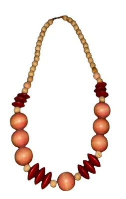"Nuevo collar de cuentas de madera gruesa tostada, roja y rosa de 23""" Foto 1 de 4