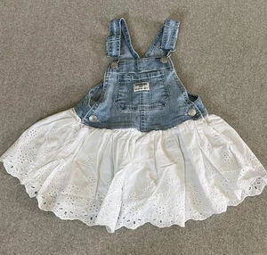 OshKosh B'gosh Toddler Dress 2T Denim Overall Vestback Eyelet Skirt Blue White - Picture 1 of 16