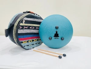 Tongue Drum Inch Steel Bag Meditation Yoga Alloy Steel, with Teal Blue Lotus - Picture 1 of 8
