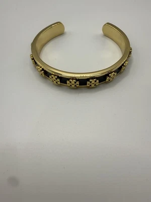 Браслет-манжета Tory Burch черная эмаль логотип золотой подарок праздник Рождество - Изображение 1 из 4