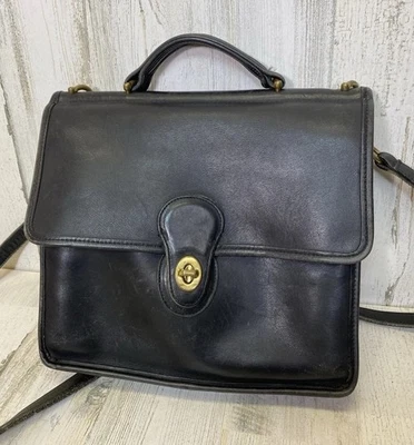 Vintage Coach Willis Black Leather Crossbody Bag With Top Handle 9927 - Image 1 of 4