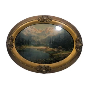 "Antiguo marco de arte fotográfico floral de yeso dorado ornamentado ovalado de 1900 24x18"""  - Imagen 1 de 8