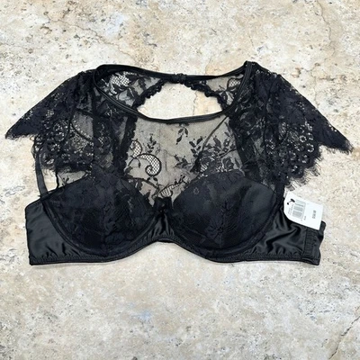 Bralette Frederick’s of Hollywood de encaje negro L con aros manga corta nuevo con etiquetas Foto 1 de 4